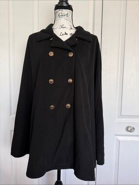 BloomChic Black Double-Breasted Sleeveless Duster Coat with Gold Buttons
